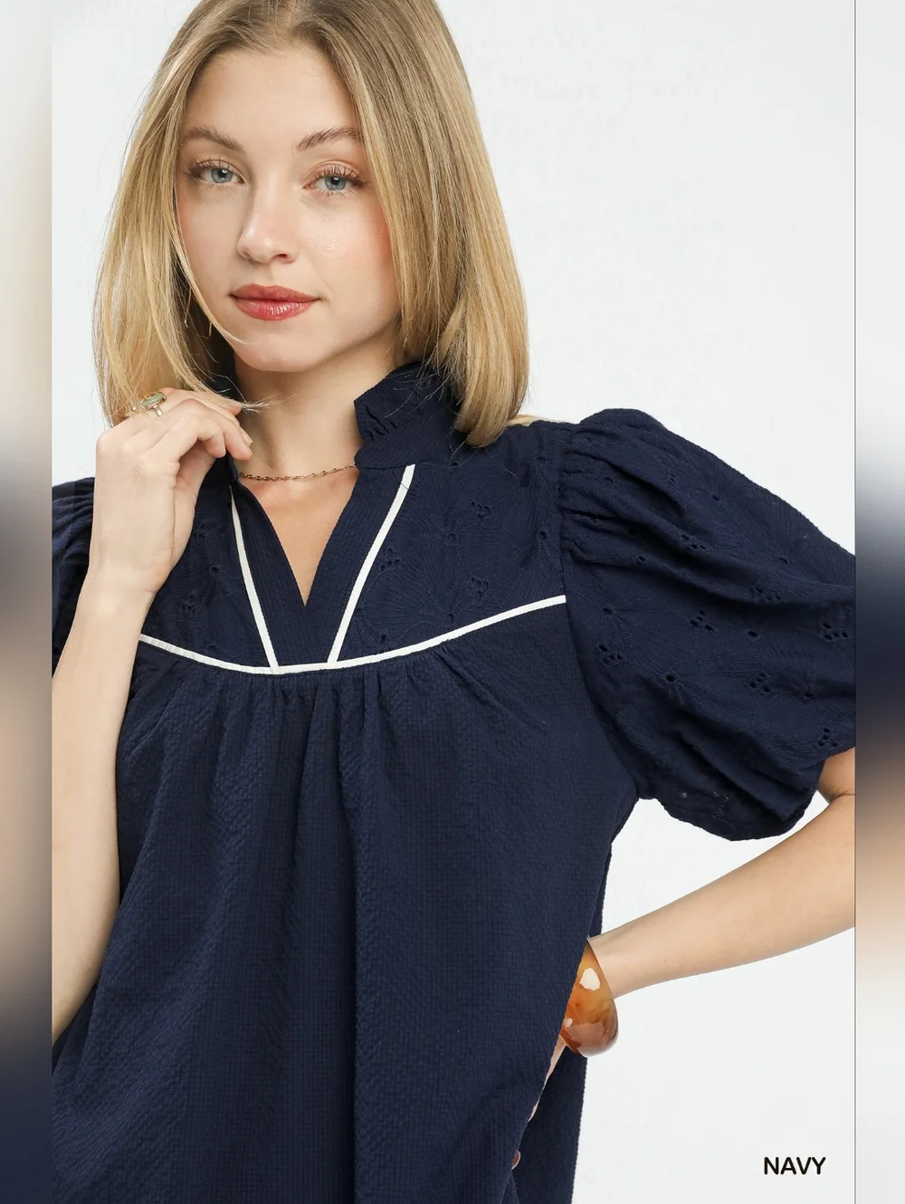 Umgee Puff Sleeve Textured Babydoll Dress - Picture 3 of 7